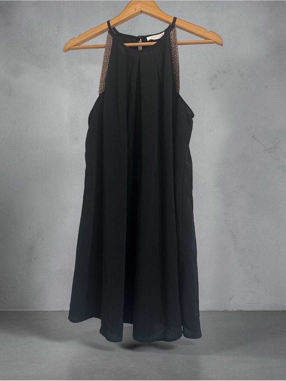 Lush Black Halter Midi Dress with Beaded Straps